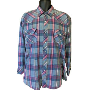 ATB - Authentic Western Wear Mens Shirt Size 17 Pearl Snap Plaid Long sleeve